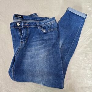 Kensie Jeans Effortless Ankle Jeans 12 Blue Mid Rise Stretch Denim Distressed